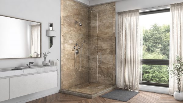 2 Panel Shower in Mocha Travertine